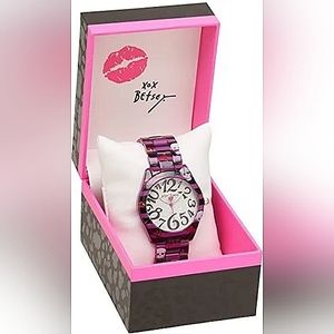 New! BETSEY JOHNSON Skull Vampire Lips Black Purple Striped Halloween Goth Watch